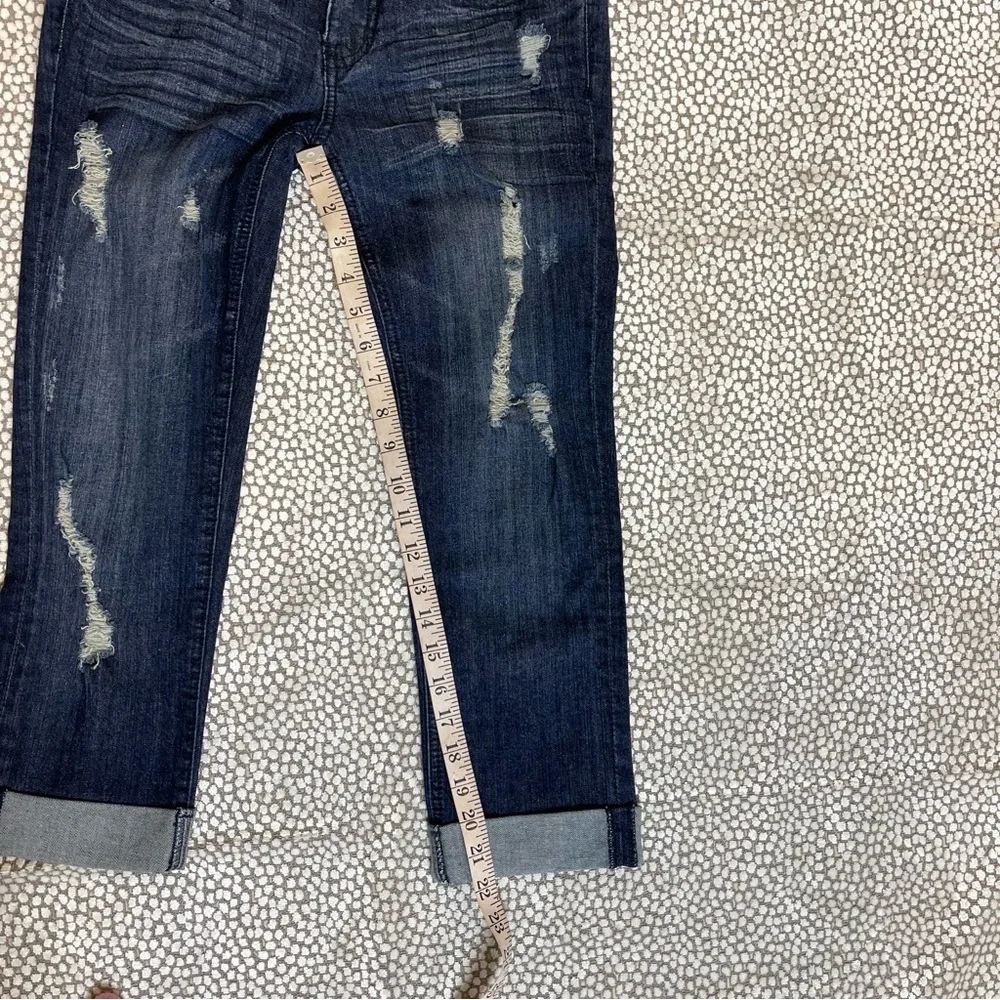 Denimology Dark Blue Distressed Cropped Jeans Mid Rise Size 5 - Picture 7 of 11